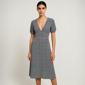 French Connection Gray Geometric Floral Dolman Sleeve V-Neck Midi Dress Size 4